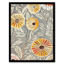 "Artery8 Rustic Marigold Flowers Blue Yellow Simple Floral Framed Art Print in Grey - Size: W12"" x H16""" - thumbnail 1