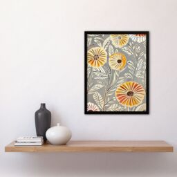 "Artery8 Rustic Marigold Flowers Blue Yellow Simple Floral Framed Art Print in Grey - Size: W12"" x H16""" - thumbnail 4