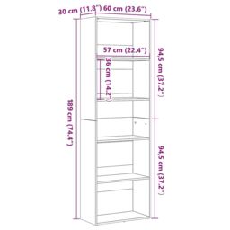Berkfield Home Bookcase Black Oak 60x30x189 cm Engineered Wood - Size: 60 x 30 x 189 cm - thumbnail 9