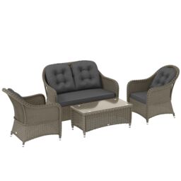 OUTSUNNY 4 Pieces Rattan Sofa Set Outdoor Conservatory Furniture with Cushions in Light Grey - thumbnail 2