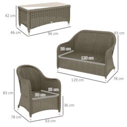 OUTSUNNY 4 Pieces Rattan Sofa Set Outdoor Conservatory Furniture with Cushions in Light Grey - thumbnail 3