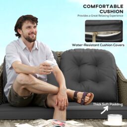 OUTSUNNY 4 Pieces Rattan Sofa Set Outdoor Conservatory Furniture with Cushions in Light Grey - thumbnail 5