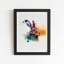 "Warren Reed - Designer Hare Close Up Splashart Framed Art Print in Black - Size: W16"" x H24""" - thumbnail 1