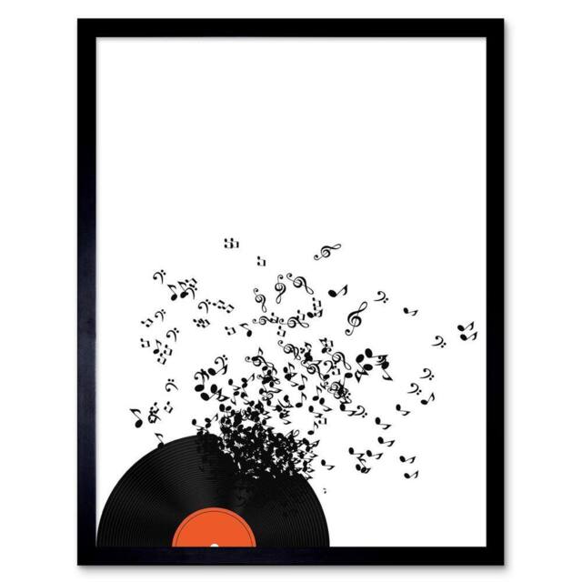 "Artery8 Painting Vinyl Record Musical Note Explosion 12x16"" Framed Art Print in White - Size: W12"" x H16""" - image 1
