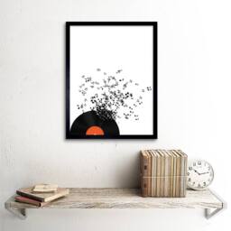 "Artery8 Painting Vinyl Record Musical Note Explosion 12x16"" Framed Art Print in White - Size: W12"" x H16""" - thumbnail 2