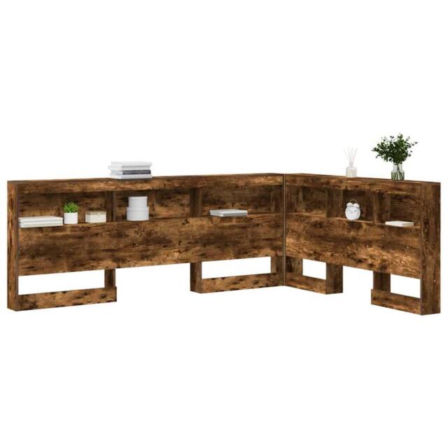 Berkfield Home Storage Headboard with Shelf Smoked oak 150 cm Engineered wood in Brown - image 1