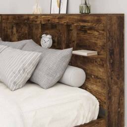 Berkfield Home Storage Headboard with Shelf Smoked oak 150 cm Engineered wood in Brown - thumbnail 4
