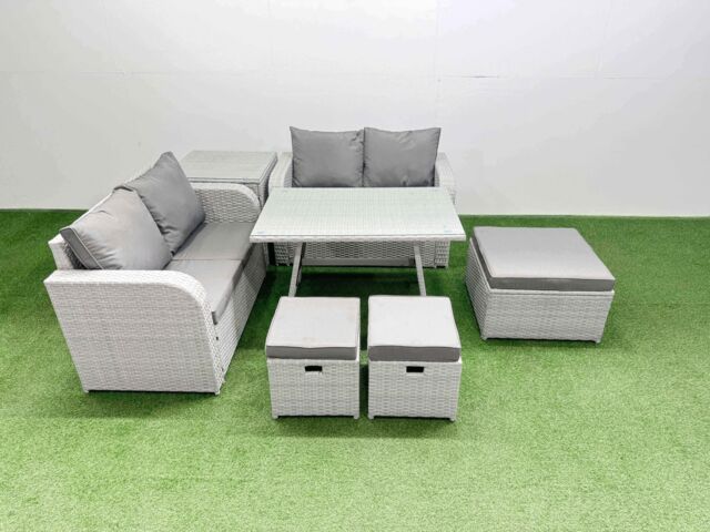 Fimous 7 Seater Outdoor Love Sofa Set Rattan Garden Furniture Set in Light Grey - image 1