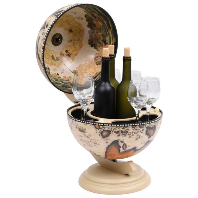 Berkfield Home Tabletop Globe Bar Wine Stand Eucalyptus Wood White in Cream - image 1