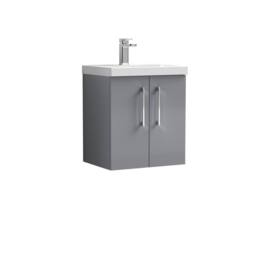 Balterley Bathroom 2 Soft Close Door Wall Hung Vanity Unit, Satin Grey, 500mm in Grey - thumbnail 1
