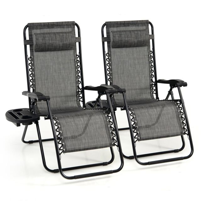 Costway Set of 2 Folding Zero Gravity Chairs Outdoor Patio Recliners Removable Headrests in Grey - image 1
