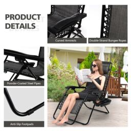 Costway Set of 2 Folding Zero Gravity Chairs Outdoor Patio Recliners Removable Headrests in Grey - thumbnail 6