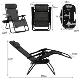 Costway Set of 2 Folding Zero Gravity Chairs Outdoor Patio Recliners Removable Headrests in Grey - thumbnail 2