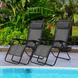 Costway Set of 2 Folding Zero Gravity Chairs Outdoor Patio Recliners Removable Headrests in Grey - thumbnail 3