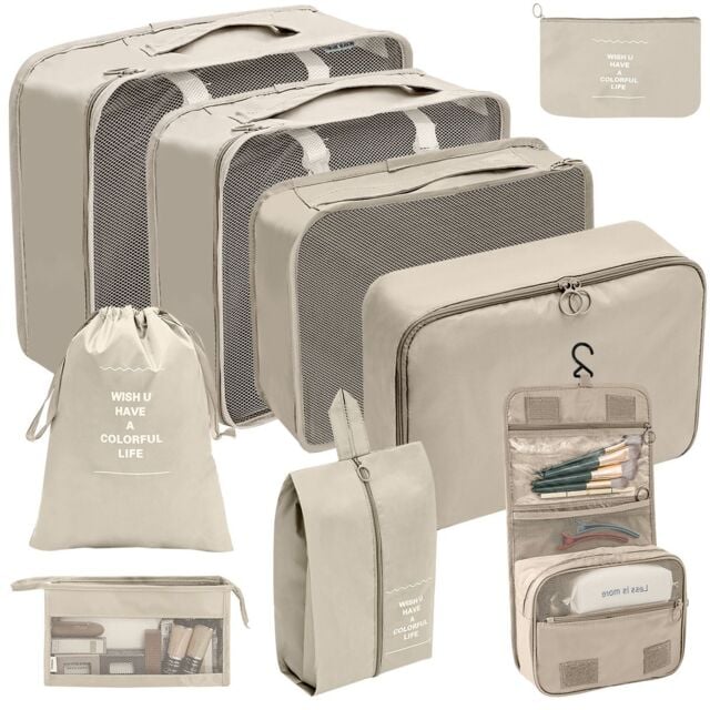 Leaper 9PC Cosmetic Washing Outdoor Luggage Storage Bag in Beige - image 1