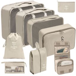 Leaper 9PC Cosmetic Washing Outdoor Luggage Storage Bag in Beige - thumbnail 2