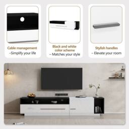 Merax 70 Inch High Gloss TV Stand, Media Unit with Drawer & Shelves in White - thumbnail 6