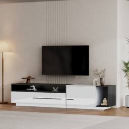 Merax 70 Inch High Gloss TV Stand, Media Unit with Drawer & Shelves in White - thumbnail 4