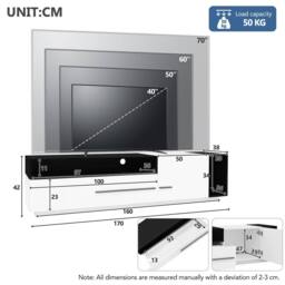 Merax 70 Inch High Gloss TV Stand, Media Unit with Drawer & Shelves in White - thumbnail 2
