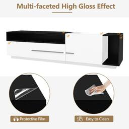 Merax 70 Inch High Gloss TV Stand, Media Unit with Drawer & Shelves in White - thumbnail 7