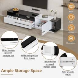 Merax 70 Inch High Gloss TV Stand, Media Unit with Drawer & Shelves in White - thumbnail 5