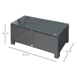 Wyld Haus Niyo Black Rattan Rectangular Outdoor Coffee Table Tempered Glass Top - thumbnail 3