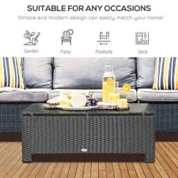 Wyld Haus Niyo Black Rattan Rectangular Outdoor Coffee Table Tempered Glass Top - thumbnail 4