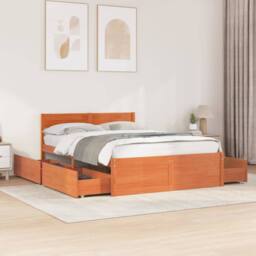 Berkfield Home Bed Frame without Mattress Wax Brown 135x190 cm Double Solid Wood Pine - thumbnail 2