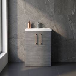 Balterley Bathroom Vanity Basin Unit, Copper Handles, 600mm, Wood Grey - thumbnail 8