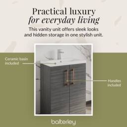 Balterley Bathroom Vanity Basin Unit, Copper Handles, 600mm, Wood Grey - thumbnail 7