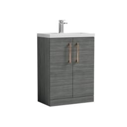Balterley Bathroom Vanity Basin Unit, Copper Handles, 600mm, Wood Grey