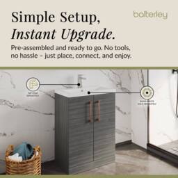 Balterley Bathroom Vanity Basin Unit, Copper Handles, 600mm, Wood Grey - thumbnail 4