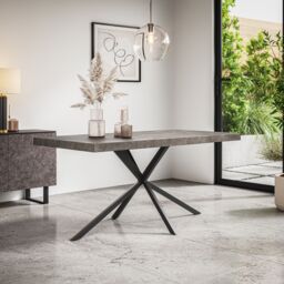 More4Homes Donni Dining Table & Chairs - Concrete Effect Table Top w Black Legs + Nova Faux Leather Dining Chair Set Of 4 in Grey - thumbnail 2