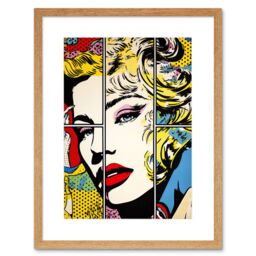 "Artery8 Wall Art Print Woman Comic Book Strip Style Face Vibrant Portrait Bedroom Decor Teen Halftone Artwork Framed 9X7 Inch - Size: W7"" x H9""" - thumbnail 1