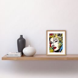 "Artery8 Wall Art Print Woman Comic Book Strip Style Face Vibrant Portrait Bedroom Decor Teen Halftone Artwork Framed 9X7 Inch - Size: W7"" x H9""" - thumbnail 2