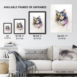 "Artery8 Wall Art Print Norwegian Forest Cat Lovers Gift Watercolour Pet Portrait Painting Artwork Art Framed - Size: W12"" x H16""" - thumbnail 3