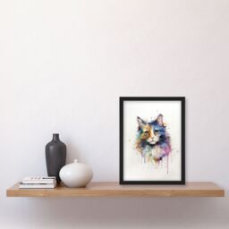 "Artery8 Wall Art Print Norwegian Forest Cat Lovers Gift Watercolour Pet Portrait Painting Artwork Art Framed - Size: W12"" x H16""" - thumbnail 4