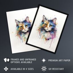 "Artery8 Wall Art Print Norwegian Forest Cat Lovers Gift Watercolour Pet Portrait Painting Artwork Art Framed - Size: W12"" x H16""" - thumbnail 2