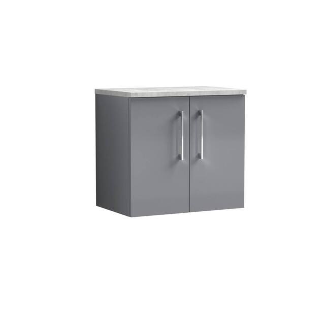 Balterley Level 600mm Wall Hung 2 Door Unit with Laminate Worktop - Satin Grey - image 1