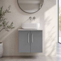 Balterley Level 600mm Wall Hung 2 Door Unit with Laminate Worktop - Satin Grey - thumbnail 6