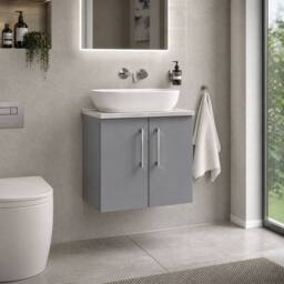 Balterley Level 600mm Wall Hung 2 Door Unit with Laminate Worktop - Satin Grey - thumbnail 4