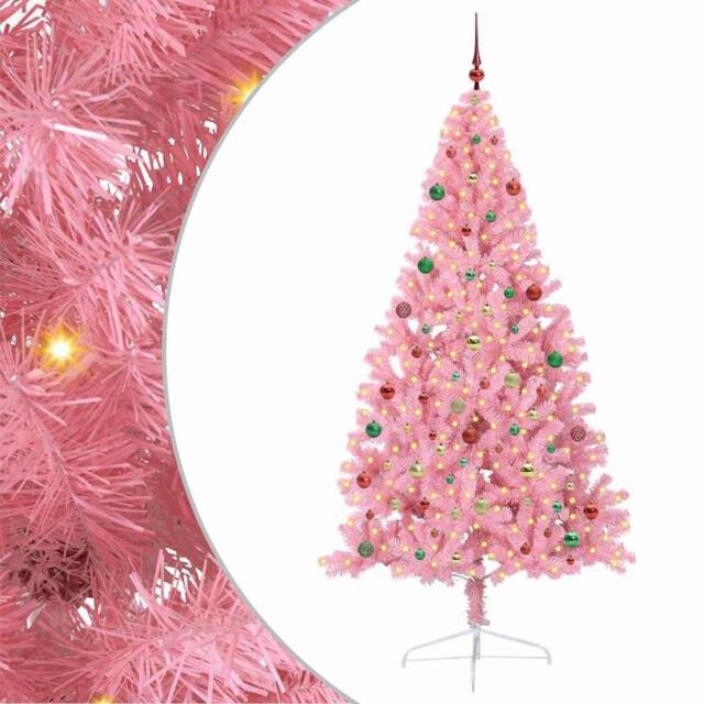 Berkfield Home Artificial Pre-lit Christmas Tree with 300 LEDs Pink 210 cm PVC - image 1