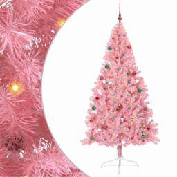 Berkfield Home Artificial Pre-lit Christmas Tree with 300 LEDs Pink 210 cm PVC - thumbnail 1