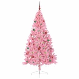 Berkfield Home Artificial Pre-lit Christmas Tree with 300 LEDs Pink 210 cm PVC - thumbnail 5