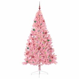 Berkfield Home Artificial Pre-lit Christmas Tree with 300 LEDs Pink 210 cm PVC - thumbnail 2