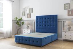 "Sloomy Berlin Plush Divan Base 2 Drawers - 54"" Headboard & 12"" Footboard in Blue - Size: Small Single" - thumbnail 1