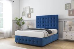 "Sloomy Berlin Plush Divan Base 2 Drawers - 54"" Headboard & 12"" Footboard in Blue - Size: Small Single" - thumbnail 3