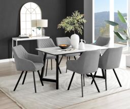 FurnitureboxUK Carson White Marble Effect Dining Table & 6 Falun Black Leg Chairs in Dark Grey - thumbnail 1