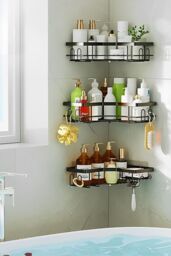Living and Home 3Pcs Corner Shower Caddy Set with Wall Stickers in Black