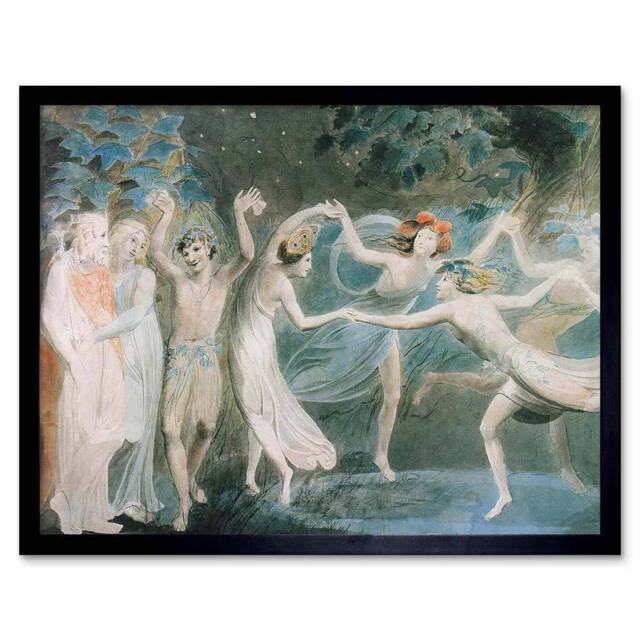 "Artery8 William Blake Oberon Titania Puck Fairies Dancing Framed Art Print in Blue - Size: W12"" x H16""" - image 1